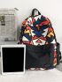 Large Capacity Colorblock Letter Patch Decor Backpack