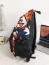 Large Capacity Colorblock Letter Patch Decor Backpack