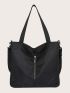 Zipper Front Minimalist Large Capacity Tote Bag