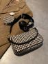 Houndstooth Pattern Tweed Square Bag With Coin  Purse