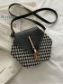 Tassel Decor Houndstooth  Graphic Crossbody Bag