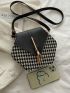 Tassel Decor Houndstooth  Graphic Crossbody Bag