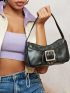 Solid Buckle Decor Shoulder Bag