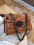 Studded Decor Flap Chain Square Bag Studded Decor Square Shoulder Bag, Women's Artificial Leather Flap Purse, Trendy Chain Crossbody Bag