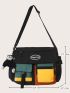 Colorblock Crossbody Bag With Cartoon Bag Charm