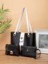 3pcs Turn Lock Colorblock Shoulder Tote Bag Set