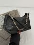 Crocodile Embossed Chain Baguette Bag