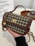 Contrast Binding Houndstooth Pattern Flap Square Bag