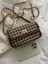 Contrast Binding Houndstooth Pattern Flap Square Bag