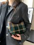 Tartan Pattern Chain Baguette Bag