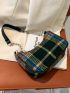 Tartan Pattern Chain Baguette Bag