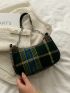 Tartan Pattern Chain Baguette Bag