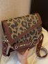 Chain Decor Leopard Flap Saddle Bag
