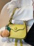 Mini Minimalist Flap Saddle Bag With Pom Pom Charm