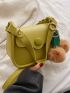 Mini Minimalist Flap Saddle Bag With Pom Pom Charm