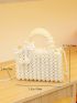 Faux Pearl Decor Square Bag With Inner Pouch