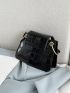 Mini Crocodile Embossed Letter Detail Chain Flap Satchel Bag
