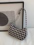 Houndstooth Pattern Chain Baguette Bag