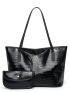 Crocodile Embossed Shoulder Tote Bag With Coin Purse