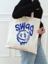 Cartoon & Letter Graphic Shopper Bag