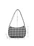 Houndstooth Pattern Chain Baguette Bag