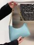 Lizard Embossed Chain Baguette Bag