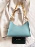 Lizard Embossed Chain Baguette Bag