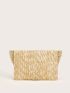 Fringe Decor Flap Straw Clutch Bag