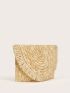 Fringe Decor Flap Straw Clutch Bag