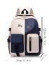 Letter Graphic Colorblock Release Buckle Decor Backpack
