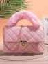 Fluffy Handle Quilted Flap Square Bag