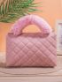 Fluffy Handle Quilted Flap Square Bag