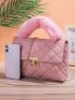 Fluffy Handle Quilted Flap Square Bag