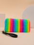 Colorblock Fluffy Purse With Wristlet