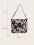 Tweed Flower Graphic Chain Decor Shoulder Bag