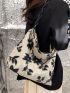 Tweed Flower Graphic Chain Decor Shoulder Bag