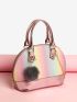 Ombre Glitter Dome Bag With Pom Pom Charm
