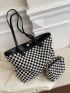 Colorblock Plaid Shoulder Tote Bag With Inner Pouch