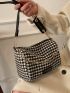 Houndstooth Pattern Letter Patch Decor Chain Bucket Bag