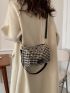 Houndstooth Pattern Letter Patch Decor Chain Bucket Bag