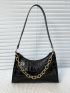 Crocodile Embossed Chain Baguette Bag