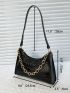 Crocodile Embossed Chain Baguette Bag