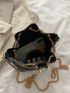 Faux Pearl Decor Crocodile Embossed Bucket Bag