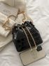 Faux Pearl Decor Crocodile Embossed Bucket Bag