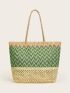 Colorblock Straw Chevron Tote Bag