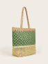 Colorblock Straw Chevron Tote Bag