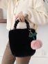 Minimalist Fluffy Bucket Bag With Pom Pom Charm