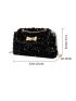 Sequins Detail Metal Lock Design Chain Square Bag