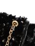 Sequins Detail Metal Lock Design Chain Square Bag