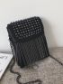 Mini Studded & Fringe Decor Flap Chain Square Bag